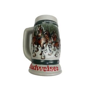 Vintage Budweiser 50th Anniversary Clydesdale Holiday Beer Stein Mug Ceramarte